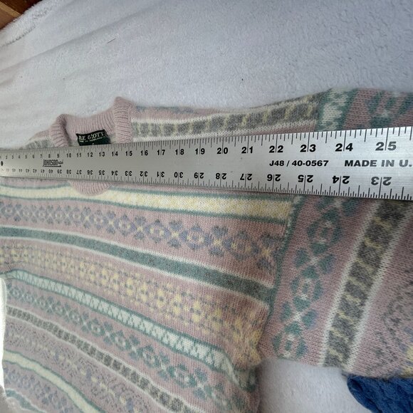 Vintage Lyle & Scott Angora Lambswool Blend Nordic Sweater Small Pink Fair Isle - Picture 6 of 8